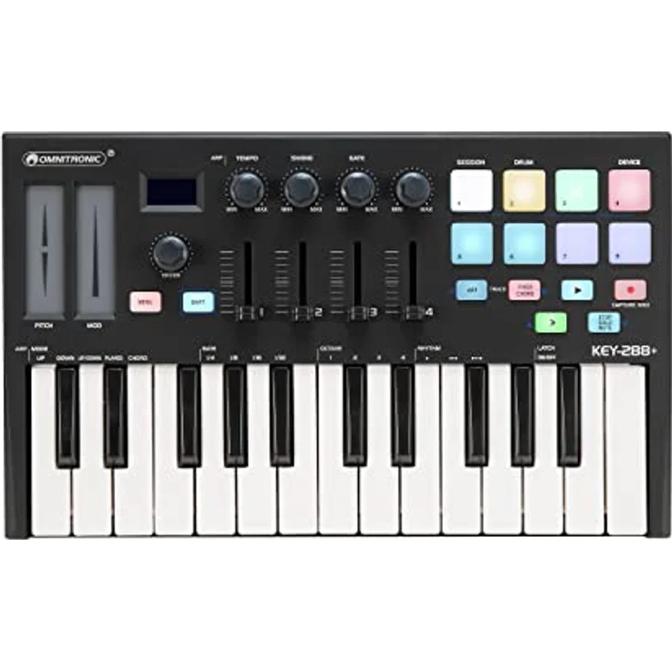 OMNITRONIC KEY-288+ MIDI-Controller | USB-MIDI-Controller mit OLED-Display, 25 Tasten, 8 Pads, je 4 Regler und Fader, für Musiker, Produzenten und DJs – Bild 2