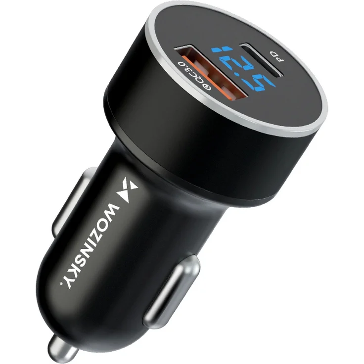 Wozinsky WDCCAC, USB-C und USB-A 36W Autoladegerät mit Schnellladefunktion und digitaler Anzeige, schwarz