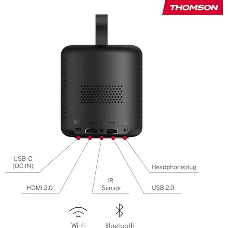 Thomson Vega PG35B, Tragbarer Projektor mit Google TV, 350 ANSI Lumen, integrierter Akku, HDR10, Dolby Audio, Autofokus, 100"-Bildschirm – Schwarz – Bild 4