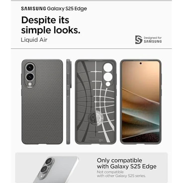 Spigen Liquid Air Hülle Kompatibel mit Samsung Galaxy S25 Edge, TPU Schutz mit Air Cushion Technologie, Marble Gray – Bild 2