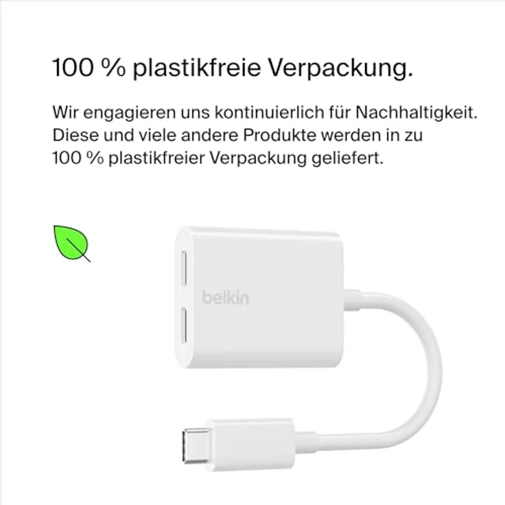 Belkin RockStar USB-C Audio + Charge Adapter, 2-in-1 Audio- und Ladeadapter mit 60W Power Delivery, 24 pin USB-C männlich zu weiblich, 14 m, weiß – Bild 6