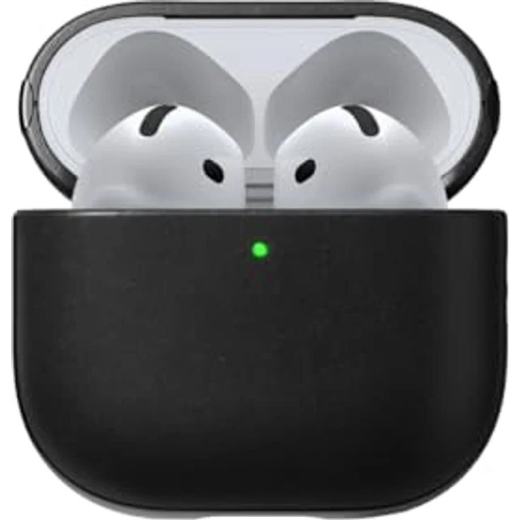 NOMAD Modern Leather Case für Airpods 4, robuste Schutzhülle aus Polycarbonat und Echtleder mit gummierten TPE-Bumper, schwarz – Bild 1