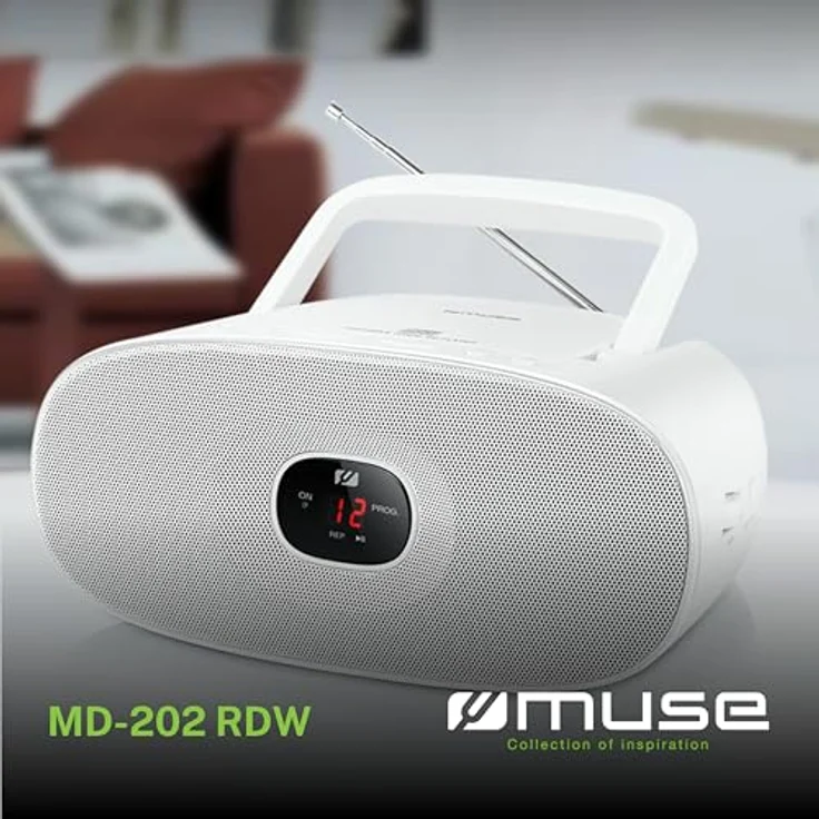 Muse MD-202 RDW Stereo UKW-Radio mit CD-Player (LED Display, Repeat, AUX-In, Teleskopantenne) weiß – Bild 3