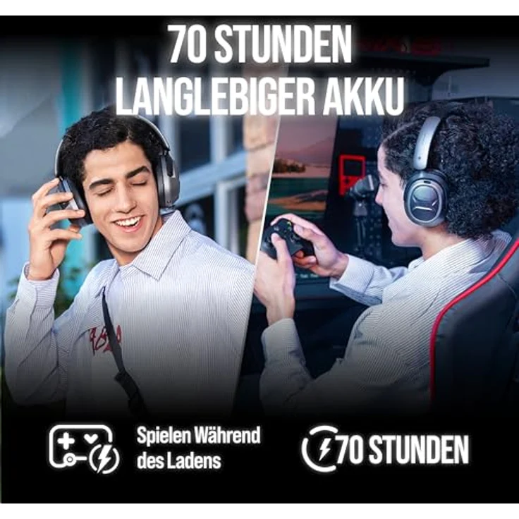 OXS Storm A2, kabelloses Gaming-Headset mit aktiver Geräuschunterdrückung, 70 Stunden Akkulaufzeit, 2,4 GHz & Bluetooth 5.4, duale EQ-Modi, für PC, PS4, PS5, Switch und Handy, Schwarz – Bild 5