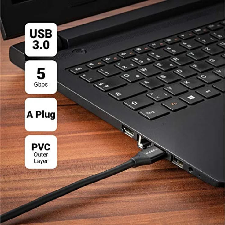 SEBSON USB 3.0 Kabel 1m, Typ A auf A, 5 Gbit/s Datenübertragung, robuste PVC Ummantelung, kompatibel mit PC, Laptop, Drucker und Festplatten – Bild 4