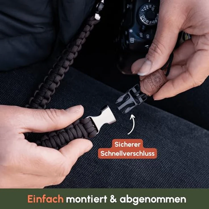 C-Rope Kameragurt THE TRAVELER handgeflochten aus Paracord, Schultergurt mit Schnellverschluss, 140cm, Braun – Bild 4