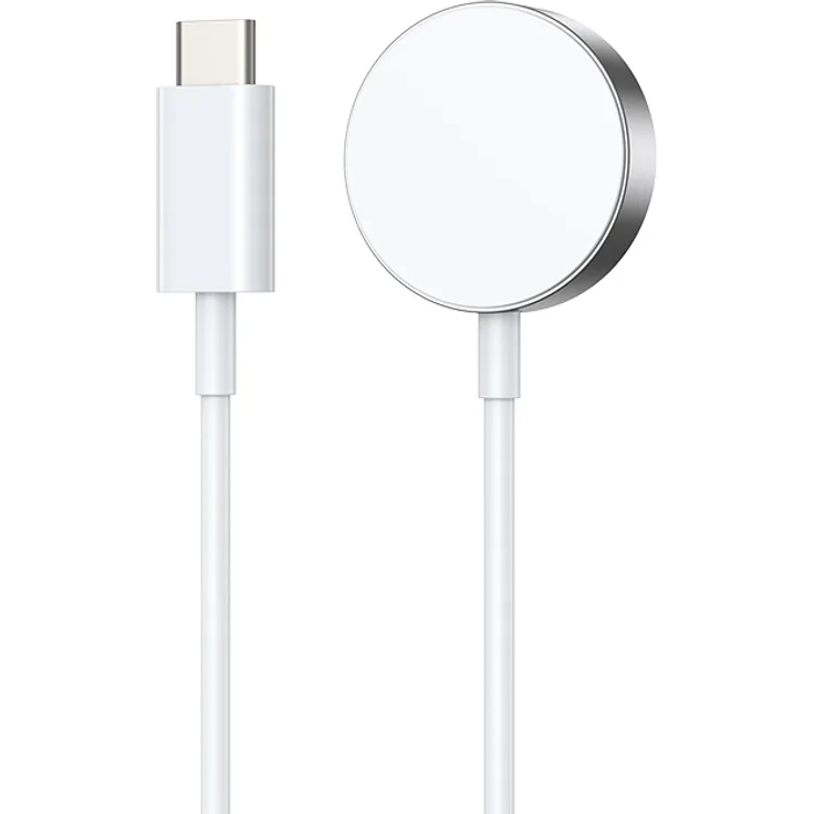 FOREVER BWOO 5W kabelloses magnetisches Ladegerät WL-18 für Apple Watch, Weiß mit silberfarbenem Metallrand, USB-C Anschluss