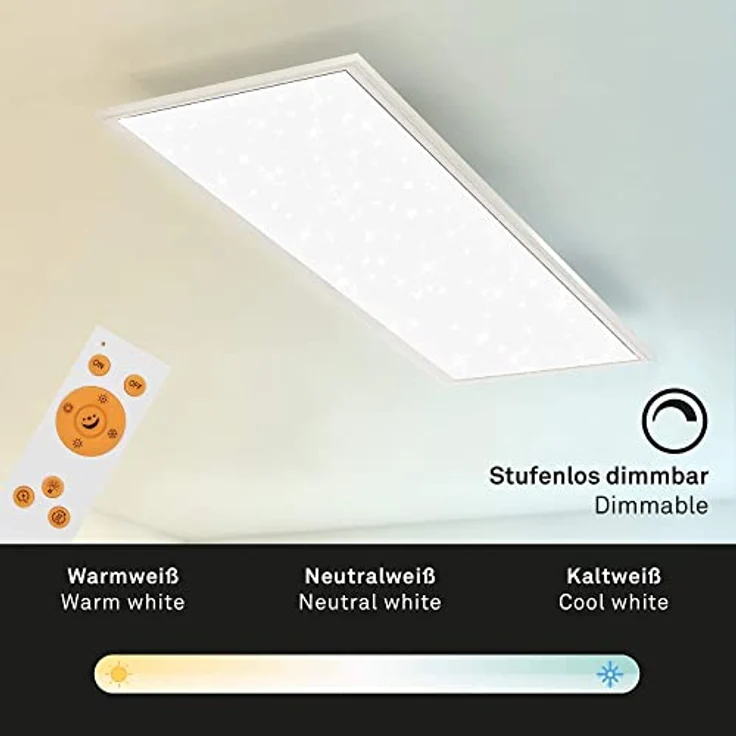 BRILONER Leuchten - LED Panel, Deckenlampe inkl. Sternendekor, Deckenleuchte dimmbar, Farbtemperatursteuerung (CCT), inkl. Fernbedienung, 24 Watt, 2.200 Lumen, Weiß, 1000x250x65mm (LxBxH), 7308-016 – Bild 3