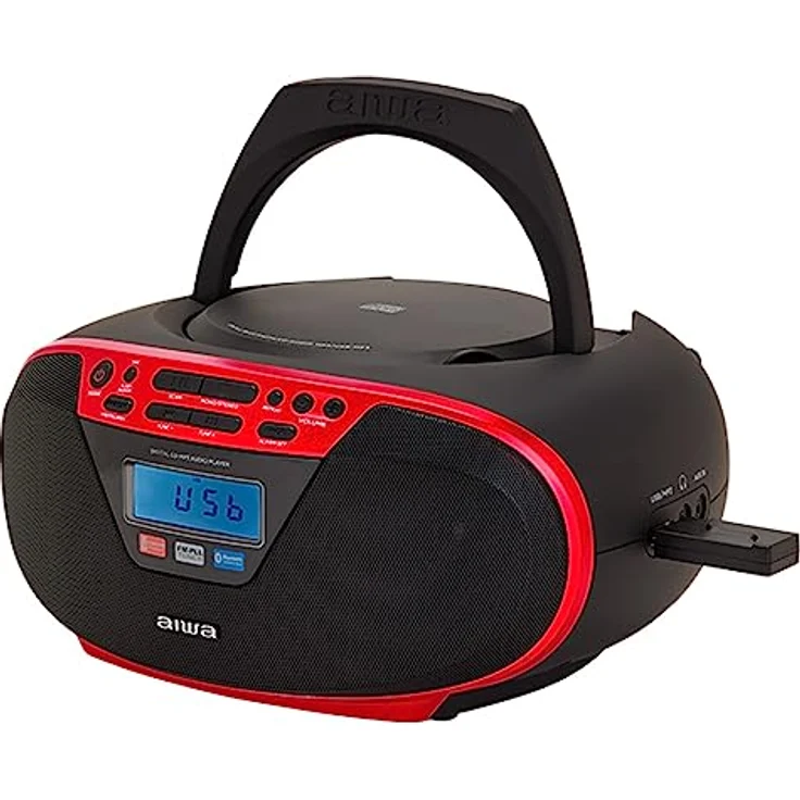 Aiwa BBTU-400RD Tragbares CD-Radio mit Bluetooth und USB, Farbdisplay, RDS, FM PLL, Weckerfunktion, Rot – Bild 3
