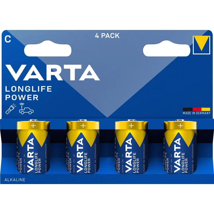 VARTA Alkaline Batterie Longlife Power Baby (C), 4 Stück, leistungsstark für energieintensive Geräte