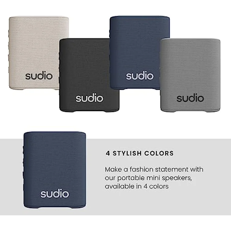Sudio S2 Blau, Bluetooth-Lautsprecher mit lautem Klang und tiefen Bässen Lange Spielzeit IPx5 Wasserdichtes Bluetooth 5.3 TWS Pairing Tragbarer drahtloser Kompaktlautsprecher für Zuhause, draußen – Bild 4