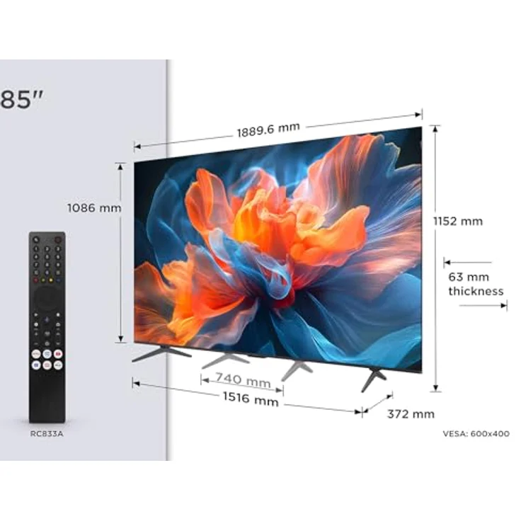 TCL 85T8C 85“ QLED 4K HDR Ultra HD Fernseher, Smart TV mit Google TV, Dolby Vision & Atmos, 144Hz Motion Clarity Pro, FreeSync, Onkyo 2.1 Sound, Sprachsteuerung – Bild 2