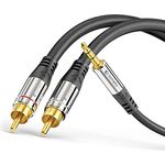 Sonero® Premium 0,50m Cinch Kabel, 2x Cinch auf Klinke Kabel 3.5mm, Audio Kabel, HiFi-Anlage, AUX, schwarz