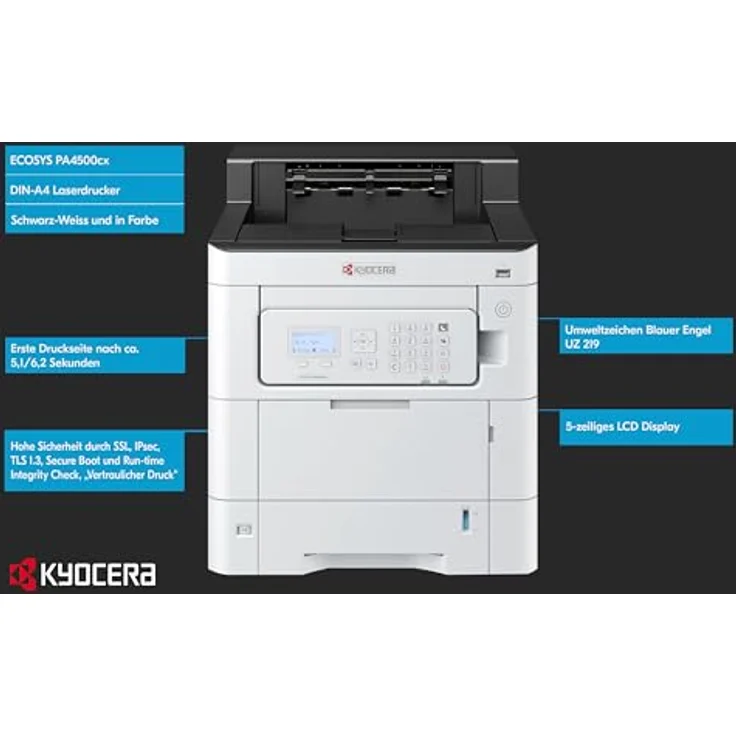 Kyocera Ecosys PA4500cx Laserdrucker Farbe: 45 Seiten pro Minute, neigbares Bedienfeld, Duplex-Einheit, 100+550 Blatt Papierzufuhr, Gigabit LAN, Mobile Print – Bild 3