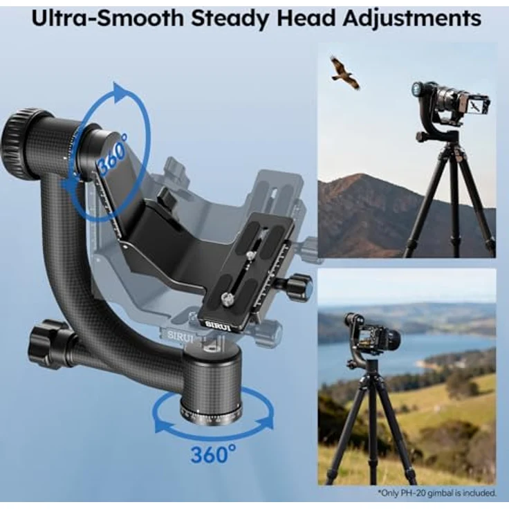 SIRUI PH-20 Gimbal Head (Carbon, Höhe: 230mm, Gewicht: 1.3kg, Belastbarkeit: 20kg) mit Tasche und Gurt – Bild 3