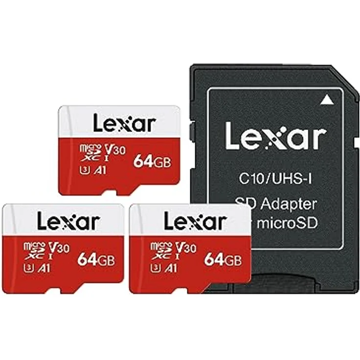 Lexar Micro SD Karte 64GB 3er Pack, UHS-I, U3, A1, V30, C10, 100 MB/s Lesegeschwindigkeit, 4K UHD, mit Adapter für Kamera und Smartphone – Bild 1