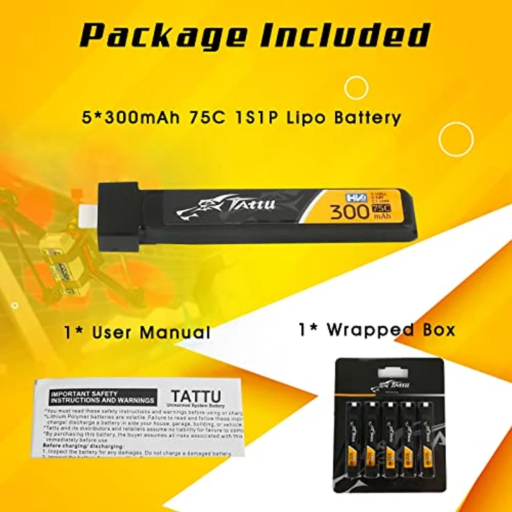 Tattu LiPo Akku 300mAh 3.8V 75C 1S1P HV mit BT-2 Plug, 5er Set für Mikro-Quads – Bild 2