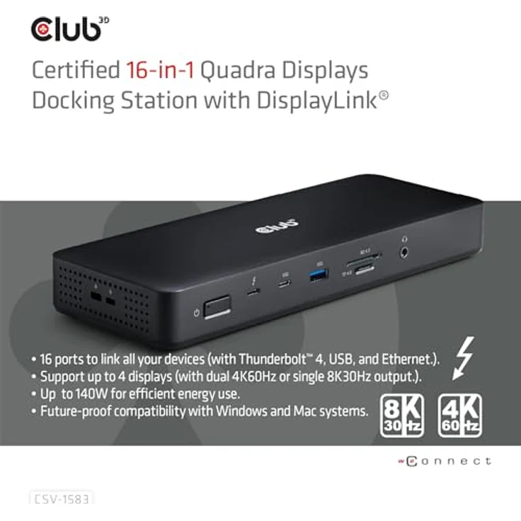 Club 3D Thunderbolt4 16-in-1 Dockingstation mit 4 Displays, Space Grey – Bild 5