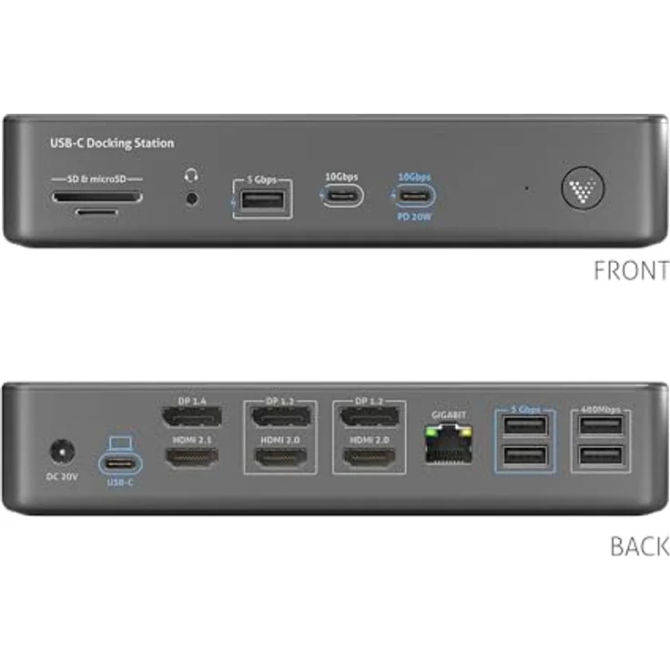 PureLink Vuelogic USB C Docking Station für 4 Monitore, 18-in-1 Multifunktionale Dockingstation Laptop, 3X HDMI / 3X DP 8k Unterstützung, Ethernet, Multiport, Schwarz – Bild 4