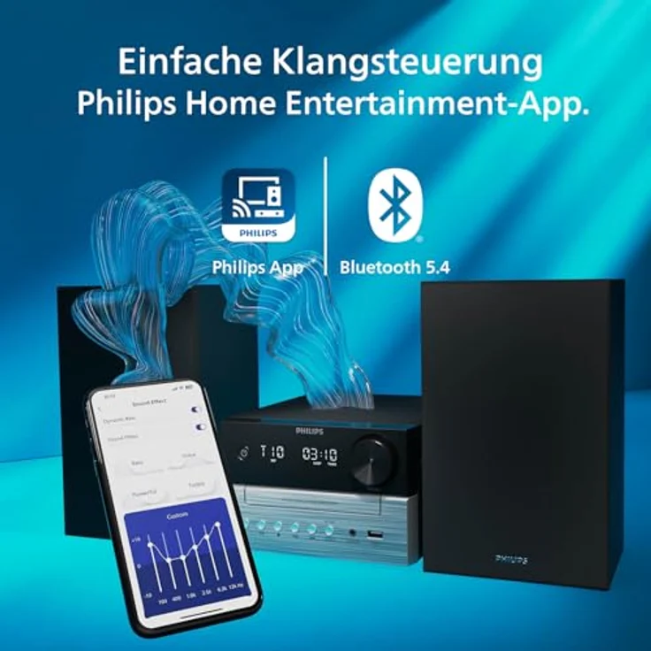 Philips TAM3205M2/12 Micro-HiFi-Anlage, 20 W RMS, Bluetooth 5.4, CD-Player, Schwarz/Silber – Bild 5