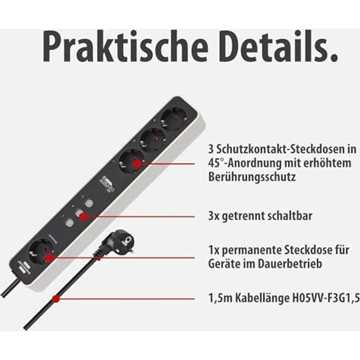 Brennenstuhl Ecolor WiFi-Steckdosenleiste 1153240627, weiß-schwarz, einzeln schaltbar mit Timerfunktion und Sprachsteuerung – Bild 3