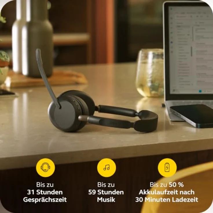 Jabra Evolve3 65 Stereo, LINK 390a, UC On Ear Headset mit Bluetooth®, adaptiver Geräuschunterdrückung, Schwarz – Bild 8