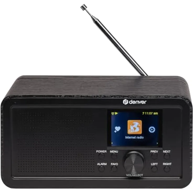 Denver DIR‑200 Internetradio, smart kompakt DAB+ FM, 2,4″ Farbdisplay, Bluetooth 5.0, Dual-Alarme, Netz- und Batteriebetrieb