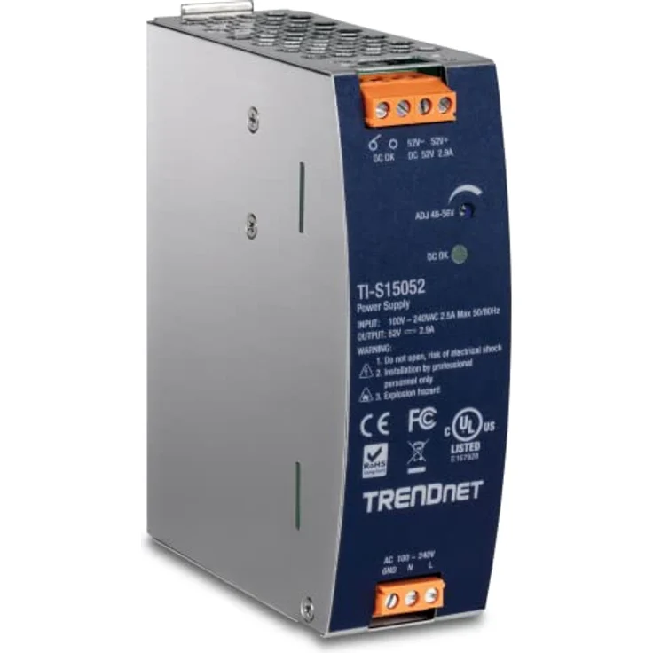 Trendnet TI-S15052, Industrieller Netzwerk Switch mit 150 W Leistung, Silber – Bild 1