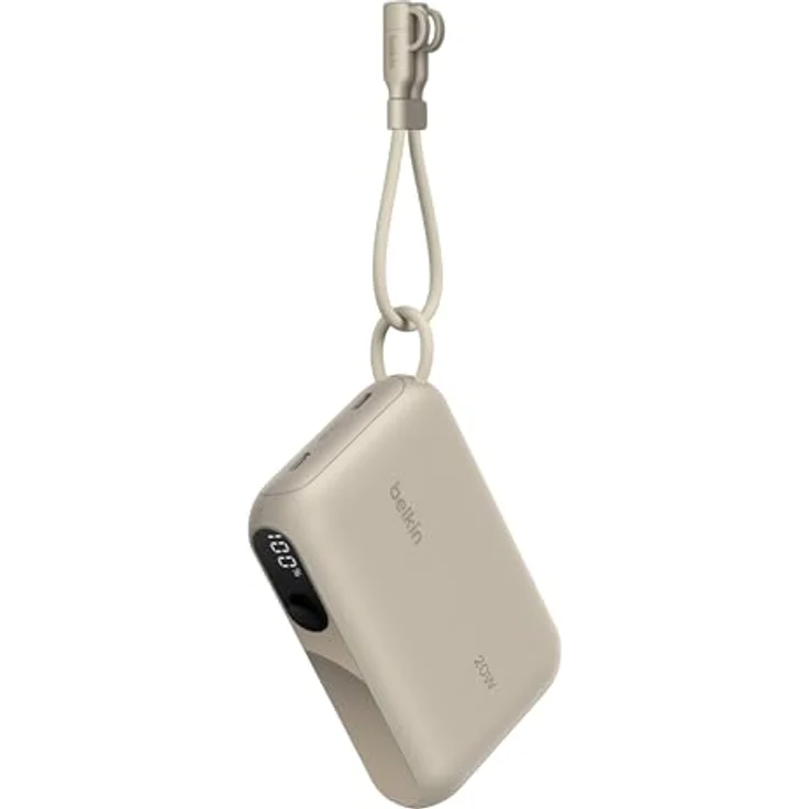 Belkin Powerbank 10.000 mAh, tragbare Ladegerät mit 2 USB-C-Anschlüssen, digitale Anzeige, 20 W Leistung für iPhone 16/15, Samsung Galaxy S25/S24, Pixel 9, iPad – Sandfarben – Bild 1