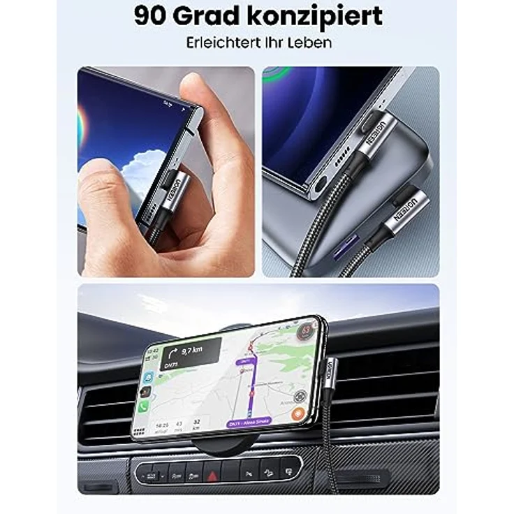 UGREEN USB C USB C Ladekabel 100W Doppelte Winkelstecker PD 3.0 PPS USB-C Kabel 90 Grad 5A/20V kompatibel mit iPhone 15 Pro Max, M2 MacBook Pro/Air iPad Pro 2021 iPad Air 5 Galaxy S24 A54 usw. (2m) – Bild 4