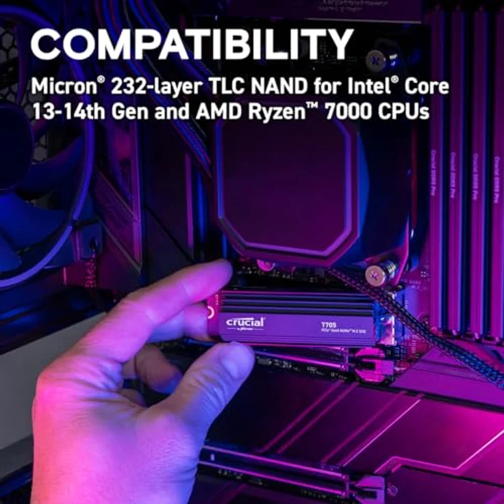 Crucial T705 Heatsink 1TB PCIe Gen5 NVMe M.2 SSD mit Kühlkörper - Bis zu 13.600 MB/s - Game Ready - Internes Solid State Drive (PC) - +1mo Adobe CC - CT1000T705SSD5 – Bild 5