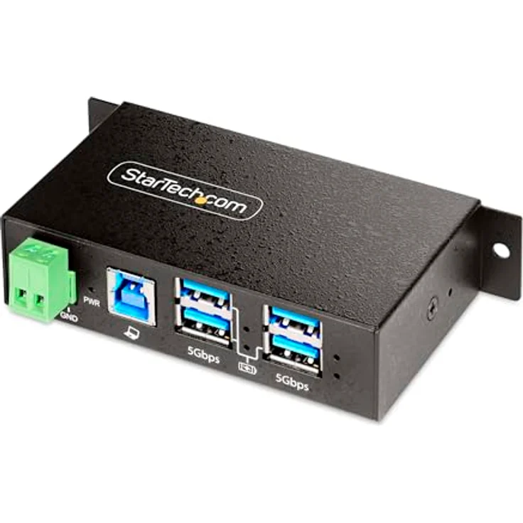 StarTech 4-Port Managed USB Hub, Metallgehäuse mit ESD- & Überspannungsschutz, Wand-/Tisch-/DIN-Schienenmontage, 5Gbps, 3 x USB 3.2, 1 x USB 1, +7V bis +48V DC Power Supply Unterstützung – Bild 1