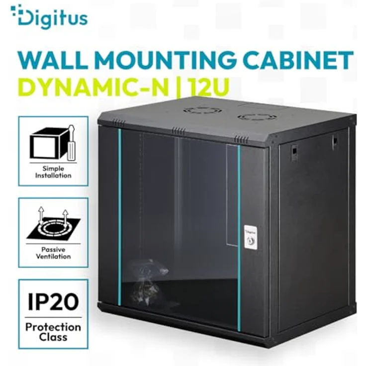 DIGITUS Wandgehäuse Dynamic-N Serie, 12HE unmontiert, 600x450 mm, schwarz, 19 Zoll Rack – Bild 2