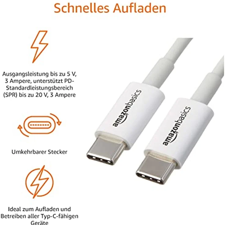 AmazonBasics - Verbindungskabel, USB Typ C auf USB Typ C, USB 2.0, 1,8 m, Weiß – Bild 4