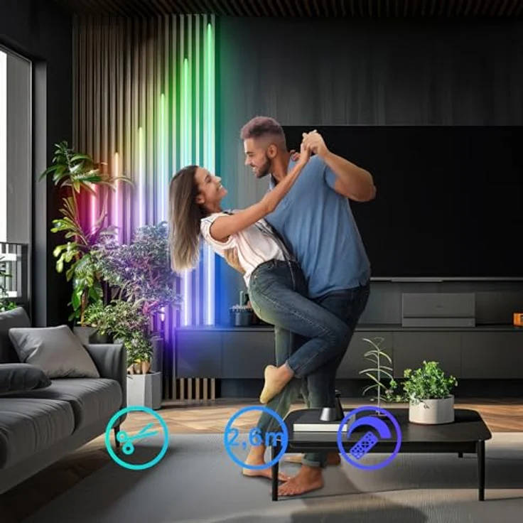 BRILONER - Pimp your Panel LED Strip Starterset, RGB bunte Lichtfarben, Fernbedienung, LED Streifen, Leiste, Zimmer Deko, Band, Zubehör Akustikpaneele, Lichtleiste, Lichtband, 2,6m, Weiß - Vielseitige Beleuchtungsoptionen & Fernbedienungsfunktion – Bild 3