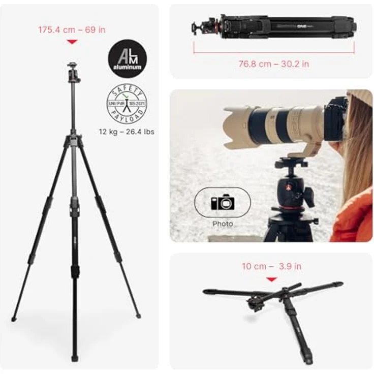 Manfrotto One Photo Alu Stativ mit Kugelkopf AS (Q6T), ultrastabil mit XTEND-Beintechnologie und Arca-Swiss Top Lock, 90°-Mittelsäule, modulare Füße – Bild 3