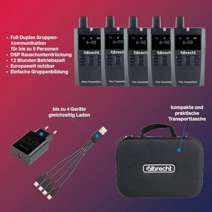 Albrecht 29931.S2 Multicom 2, CB-Handfunkgerät mit Vollduplex-Kommunikation für bis zu 5 Personen, wasserfest, 0.30 km Reichweite – Bild 2