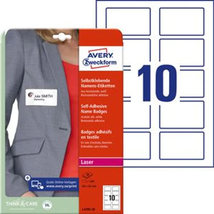 Avery Zweckform L4785-20 Namensetiketten, weiß, 80 x 50mm, ablösbar, 200 Stück