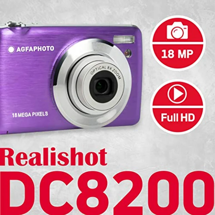 AgfaPhoto Realishot DC8200 digitale Kompaktkamera (8x opt. Zoom, 18 MP, Full HD), violett – Bild 2