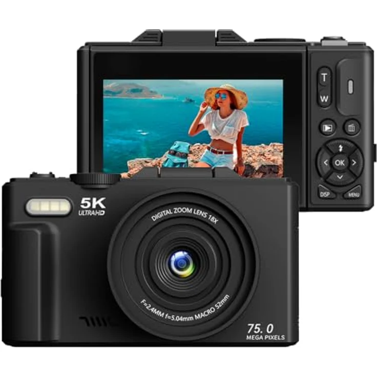 Senzo Digitalkamera 5K, 75MP, 18x Zoom, 60FPS, kompakt mit WiFi und 64GB Speicher – Bild 7