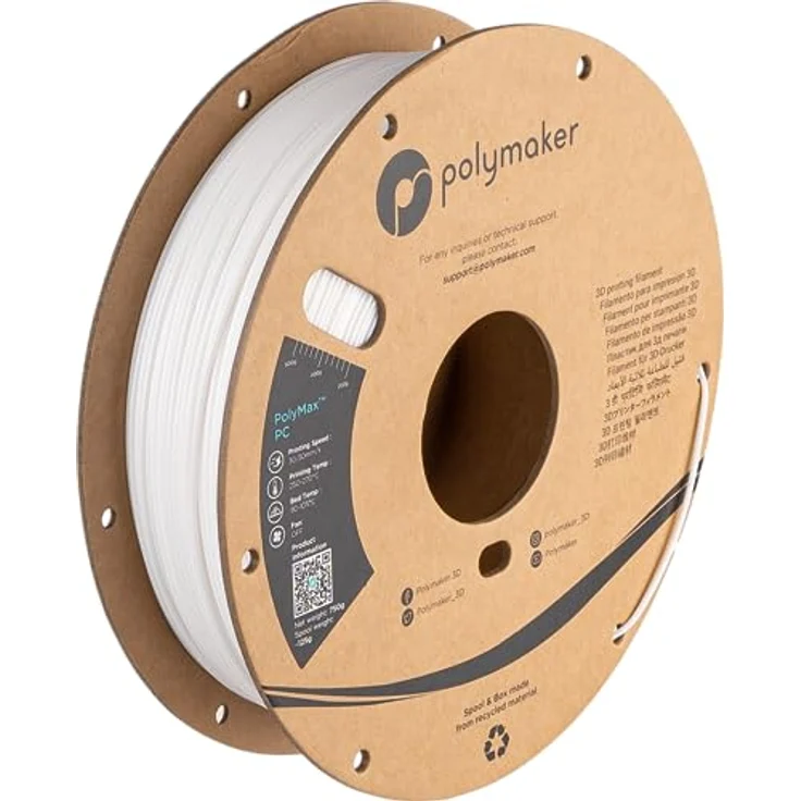Polymaker Polymax Tough Filament PC, hohe Steifigkeit und Wärmebeständigkeit, 1.75 mm, 750 g, Weiß – Bild 1