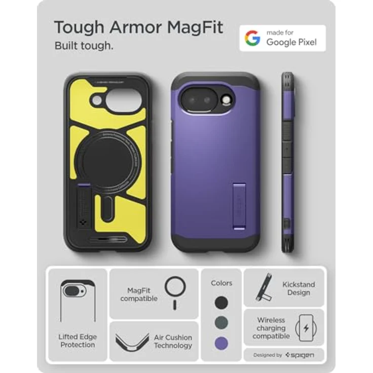 Spigen Tough Armor MagFit für Google Pixel 10a, Militärgeprüfte Hülle mit XRD-Pad Stoßdämpfung, Air Cushion Technologie, kompatibel mit MagSafe – Ash Violet – Bild 3