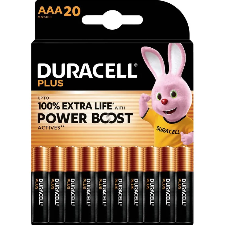 Duracell Plus Power Boost Micro (AAA)-Batterie, Alkali-Mangan, 1.5V, 20 Stück, für hohe Stromverbrauchgeräte