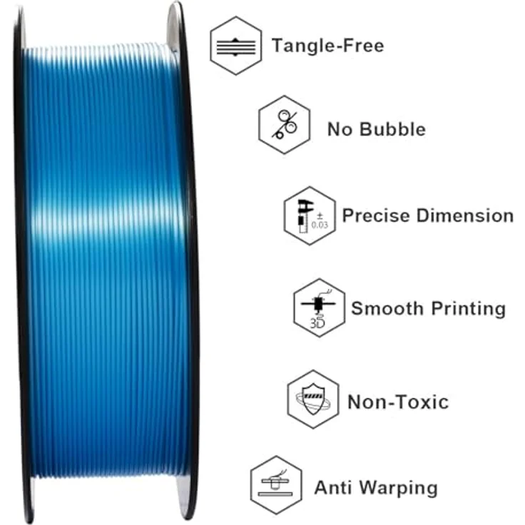 GEEETECH PLA Silk Filament 1,75mm, 3D Drucker Filament, 1kg Spule, seidenblau, präzise Toleranz +/- 0,03 mm – Bild 3