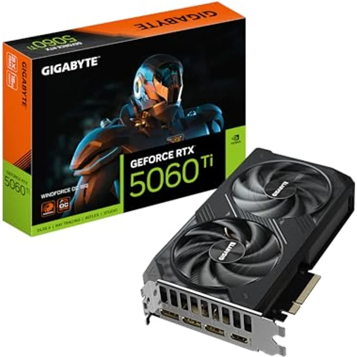 Gigabyte GeForce RTX 5060 Ti WINDFORCE OC 16G Grafikkarte – 16 GB GDDR7, 128 Bit, PCI-E 5.0, 2587 MHz, 3 x DisplayPort, 1 x HDMI, verstärkte Struktur – Bild 1