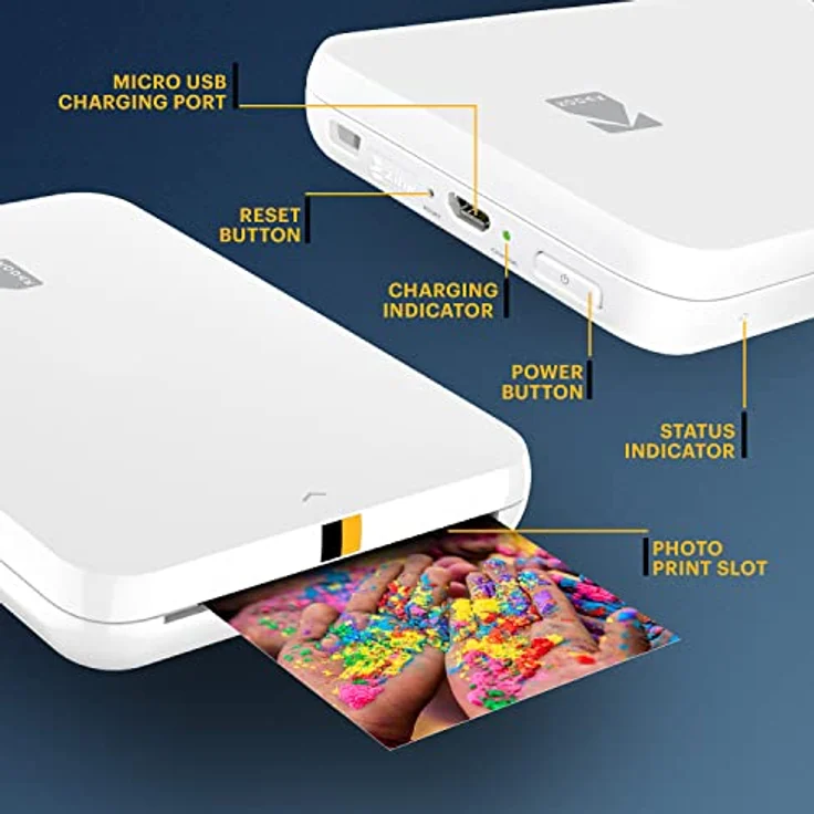 KODAK Step Slim Sofort-Smartphone-Fotodrucker, tragbarer Zink-Fotodrucker für iOS- & Android-Geräte, 2x3” Klebefotos, Bluetooth, Weiß – Bild 2