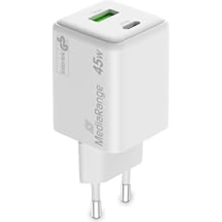 MediaRange 45W GaN Schnellladeadapter (EU-Stecker) unterstützt USB-C® Power Delivery und Quick Charge™, Weiß – Bild 4