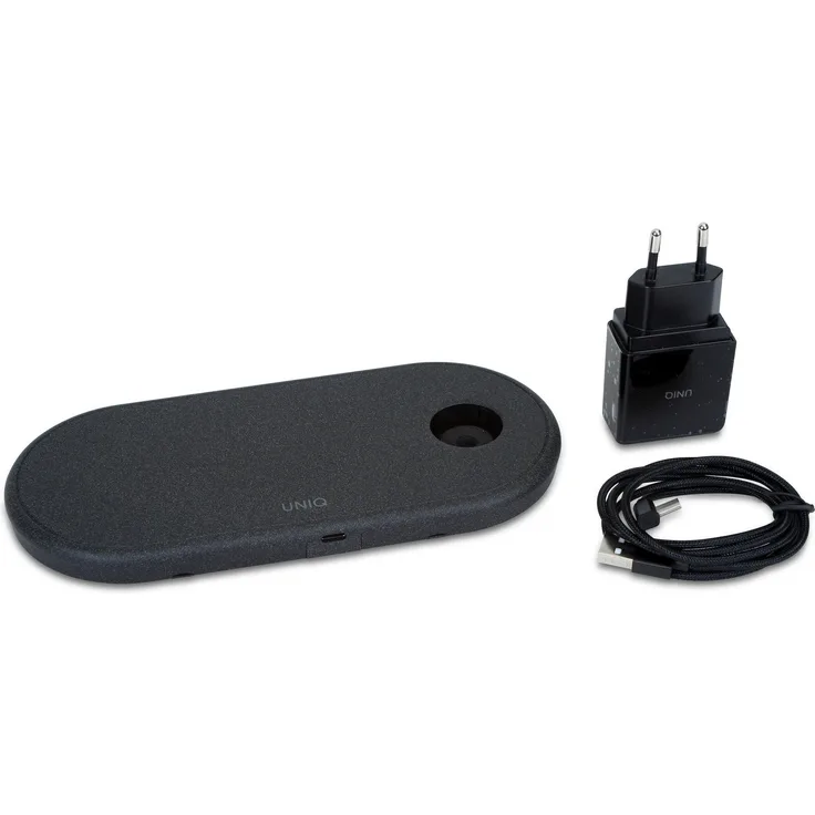 Uniq Aereo 3 in 1, schnelles drahtloses Ladegerät 7.5/10W für iPhone, AirPods und Apple Watch, Holzkohle
