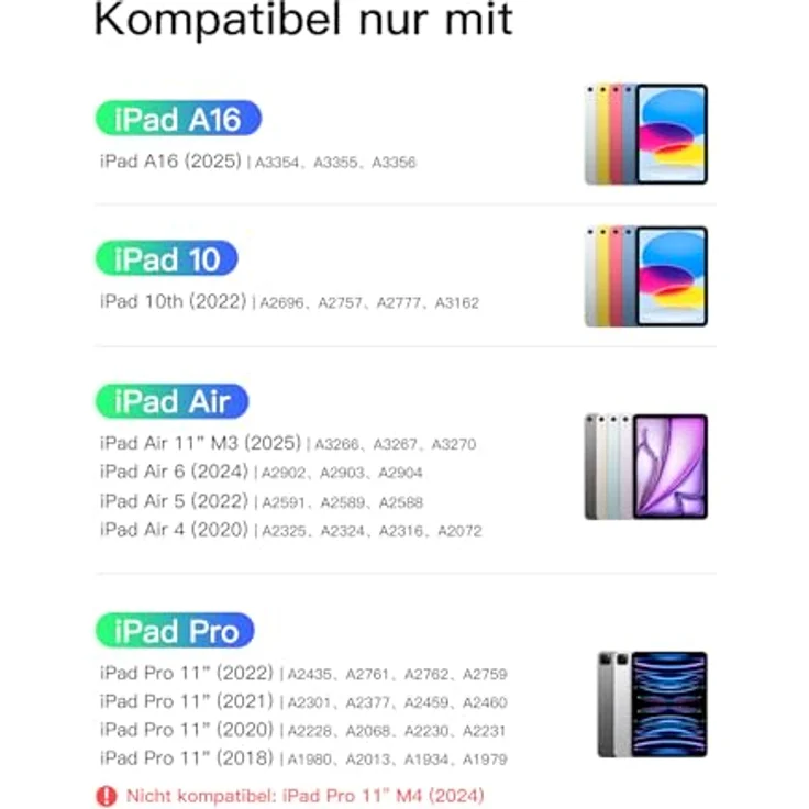 Inateck Hülle mit Tastatur für iPad 11 Zoll (A16, M3), Abnehmbar, 7-farbige Beleuchtung, QWERTZ, mit Touchpad, Blau – Bild 3