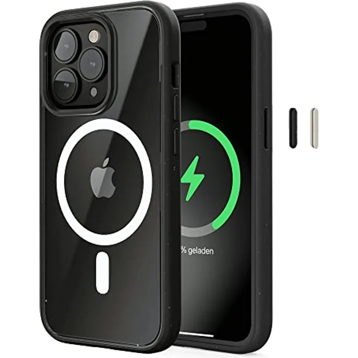 Woodcessories - Magnetisches Bio Clear Case transparent kompatibel mit iPhone 14 Pro Hülle durchsichtig mit Magnet, schwarz klar, Nachhaltig - Preisvergleich